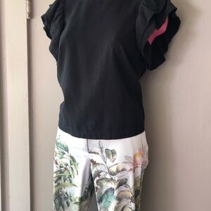 Flattering Butterfly Ruffle Short Sleeve Black Top